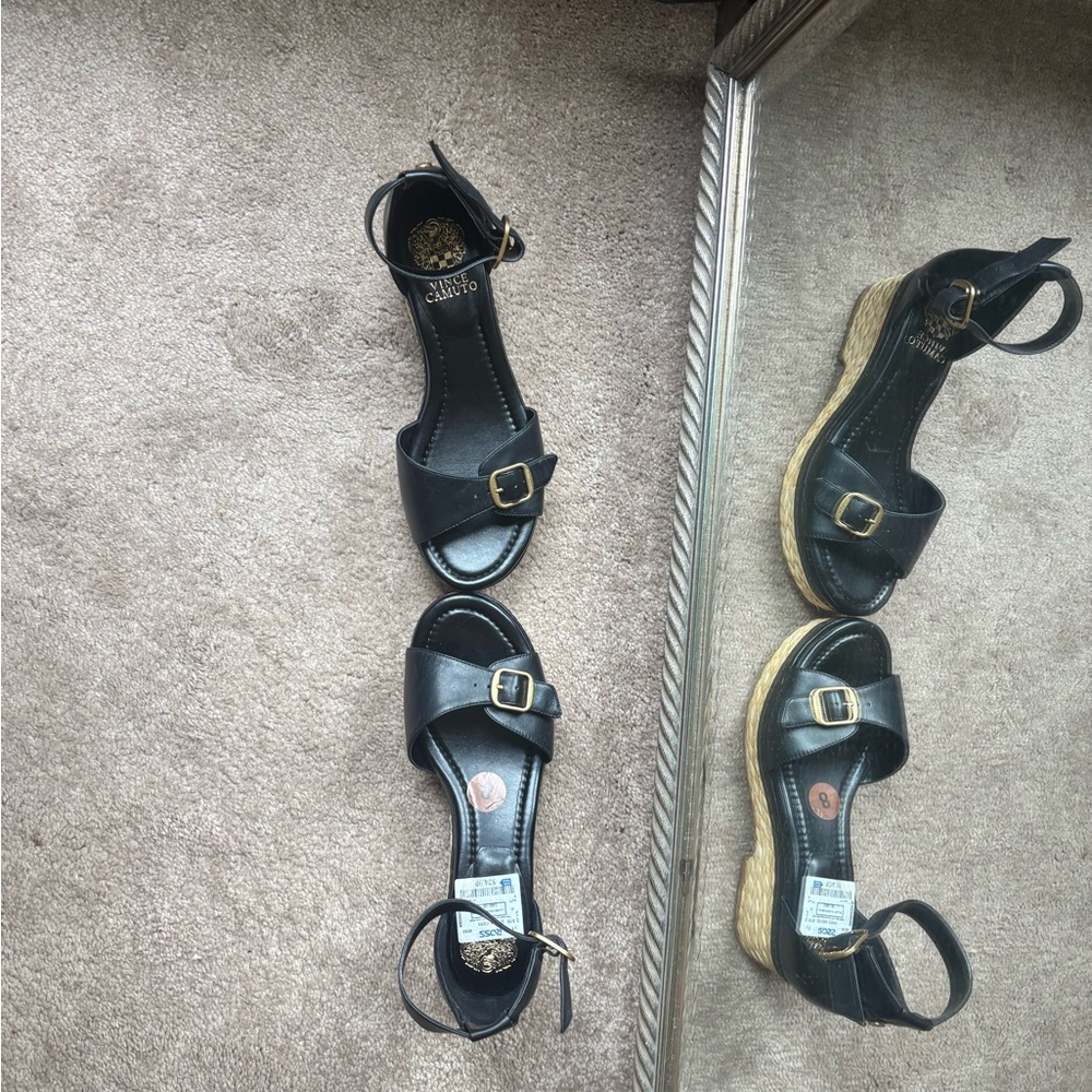 Vince Camuto Black Wedges with Gold Accents - Picture 5 of 5